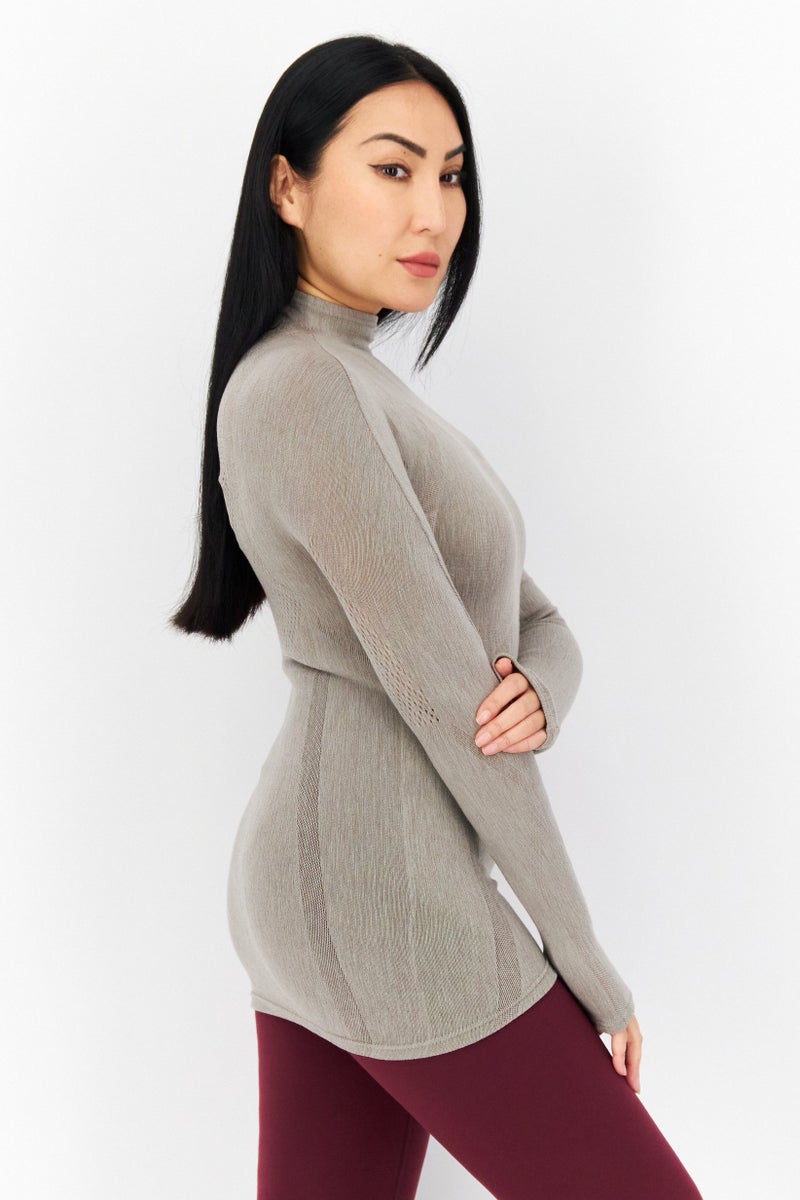 Adidas Women Sportswear Fit Long Sleeveles Base Layer Top, Grey  - Image 3