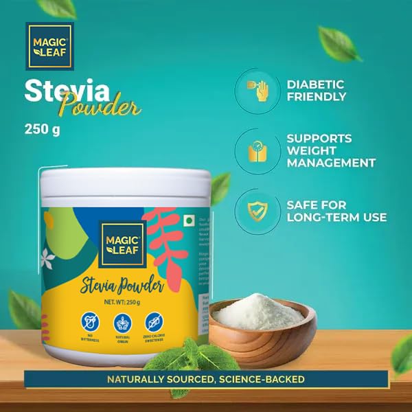 Magic Leaf Sugar Free Stevia Powder, 250 gms, Natural Origin Sweetener, Zero Calorie for Health Management, 99.9% REB-A Purity, Diabetic Friendly Sugar Substitute - Image 3