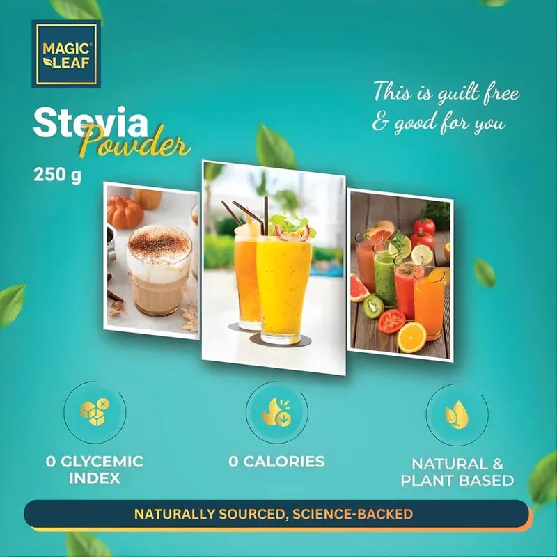 Magic Leaf Sugar Free Stevia Powder, 250 gms, Natural Origin Sweetener, Zero Calorie for Health Management, 99.9% REB-A Purity, Diabetic Friendly Sugar Substitute - Image 5