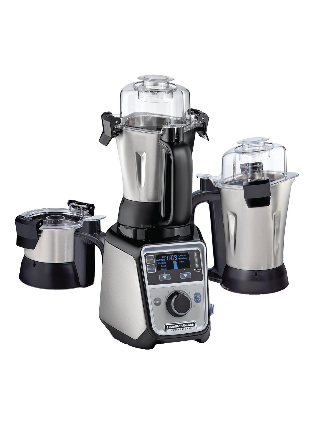 Hamilton Beach Professional Juicer Mixer Grinder, 1400W, 3 Stainless Steel Leakproof Jars & Tritan Lids, 13 Digital Settings, Upto 18000 RPM, Triple Motor Overload Protection, 2 Yr Warranty, 58770-SAU