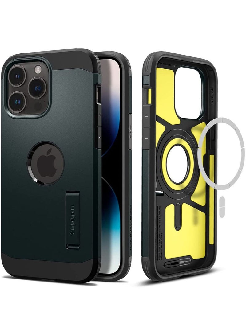 Spigen Tough Armor MagFit iPhone 14 Pro Case Cover with MagSafe - Abyss Green - Image 1