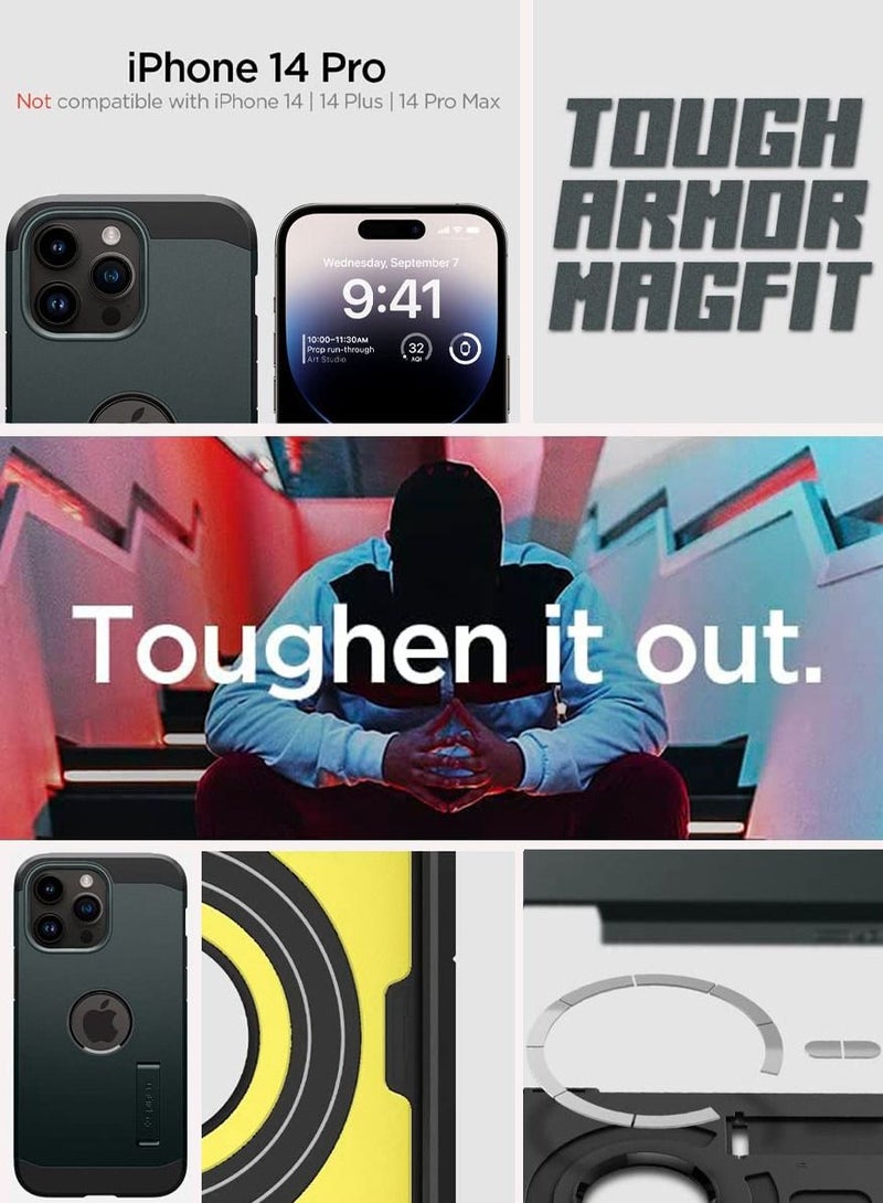 Spigen Tough Armor MagFit iPhone 14 Pro Case Cover with MagSafe - Abyss Green - Image 2