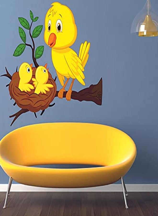 Sticker Mart� Sweet Yellow Bird with Her Child Wall Sticker for Decorative Wall Sticker for Living Room, Bed Room, Kide Rooms Size 56 X 61 cm