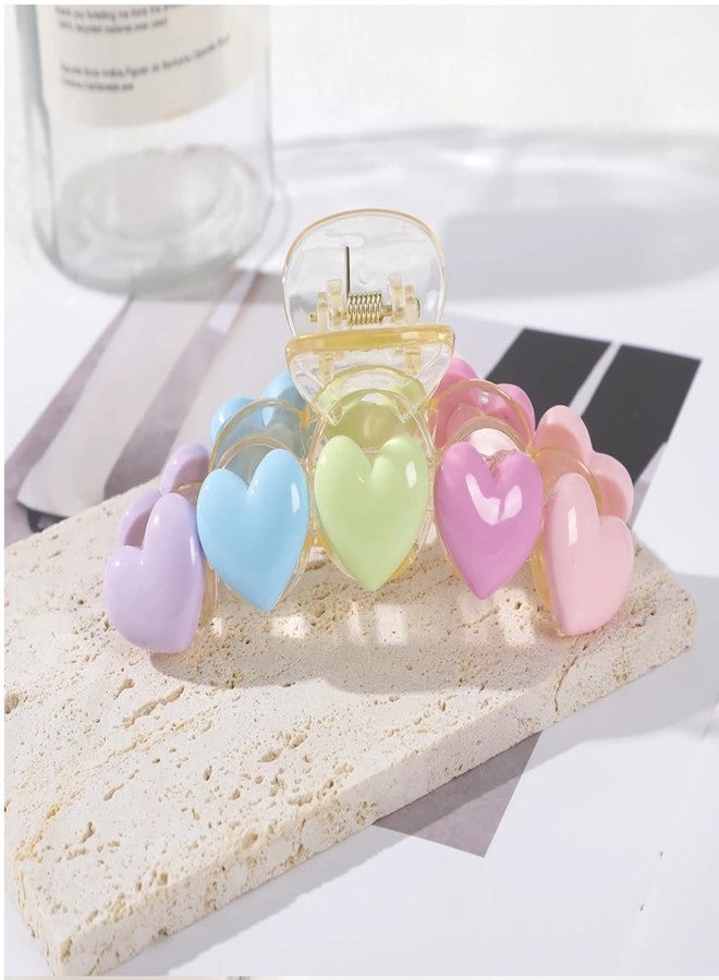 Pastel Heart Hair Clip, Multi-Color Acrylic Barrette with Purple, Blue, Green, Pink Hearts, Kawaii Hair Accessory for Girls