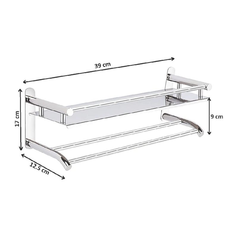 Krupasadhya Krupasadhya Stainless Steel Wall Mount Shelf 2 Tier Bathroom ShelfRack with Towel HolderTowel HooksBathroom Accessories WallMount Set of 1 Nickel Finish  - Image 3