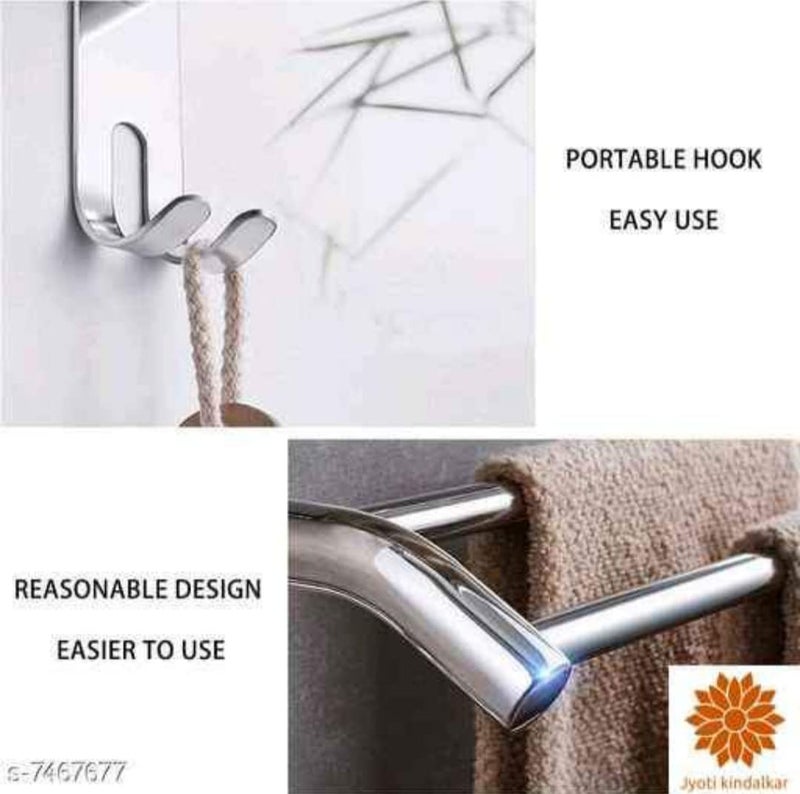 Krupasadhya Krupasadhya Stainless Steel Wall Mount Shelf 2 Tier Bathroom ShelfRack with Towel HolderTowel HooksBathroom Accessories WallMount Set of 1 Nickel Finish  - Image 5