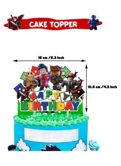General Roblox Party Decorations , Decorations for Roblox Birthday Party Supplies,Roblox Party Supplies Includes Banner, Cake Toppers, Pricess Balloon for R-oblox Theme Party Decorations  - Image 2