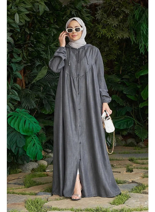 Neways 6635-BRIT Buttoned Denim Abaya Gray