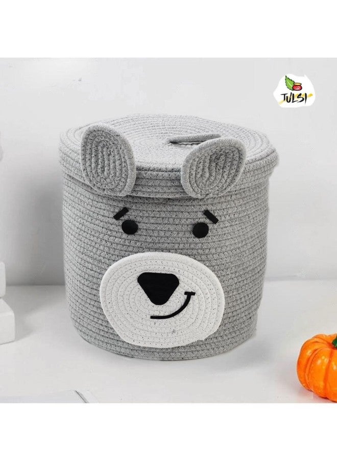 Rosslyn Kids Lid Basket with Beautiful Characters - Rope Storage Basket for Baby Diaper, Stuffed Animal Storage Bin Rope Basket for Kids Toy, Baby Laundry Baskets with lid - Grey Dogg - Image 2