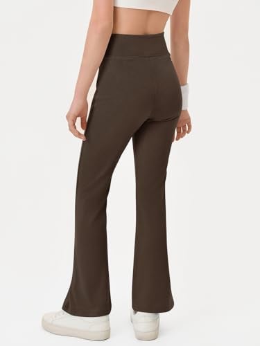 Haloumoning Girls Crossover High Waisted Flare Pants Kids Bootcut Leggings Full Length Bell Bottoms 5-14 Years Brown - Image 3