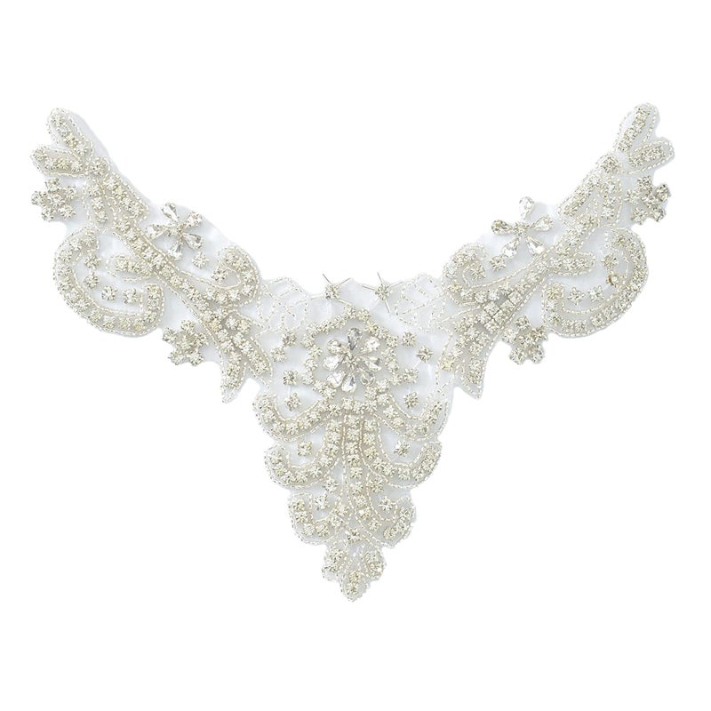 ShiDianYi Diamante Sweet Heart Rhinestone Bridal Sash Applique Pearl Beaded Wedding Applique