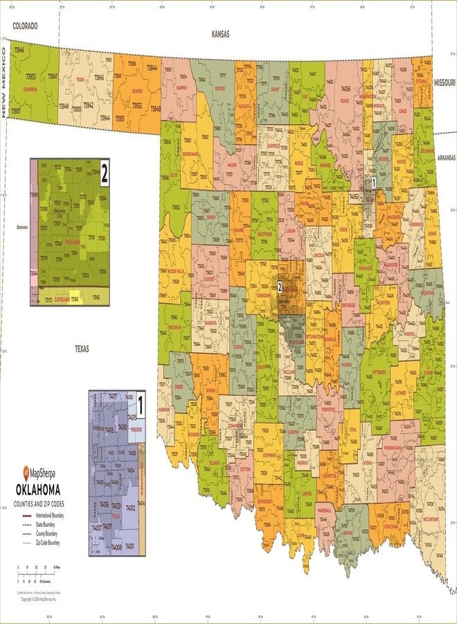 MapSherpa خريطة رموز بريدية لأوكلاهوما مع المقاطعات - كبيرة - ملصق 26.25 × 48 بوصة - تغليف أمامي - Image 1