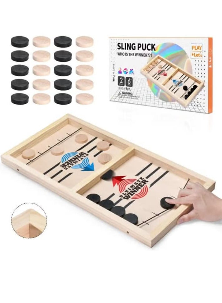 LEOFI Fast Sling Puck Game, Wooden Desktop Hockey Game, Adult Parent-Child Interactive Toys (Large)