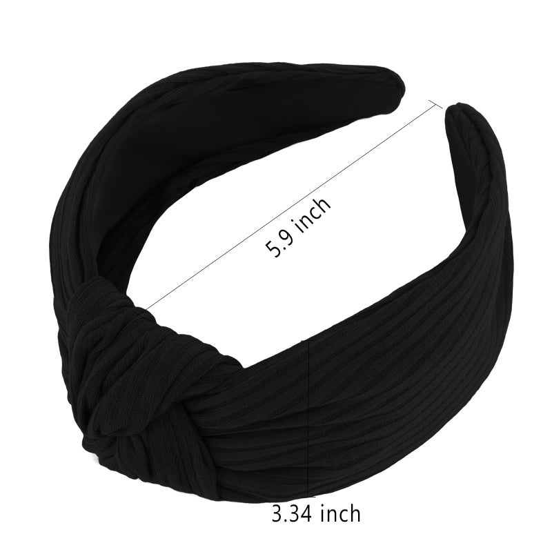 YISSION Wide Black Knotted Headband for Women - 3.34 Inch Stretchy Knit Fabric Hair Band, Comfortable Non-Slip Fashion Hair Accessory for Daily Styling & Parties - Image 2