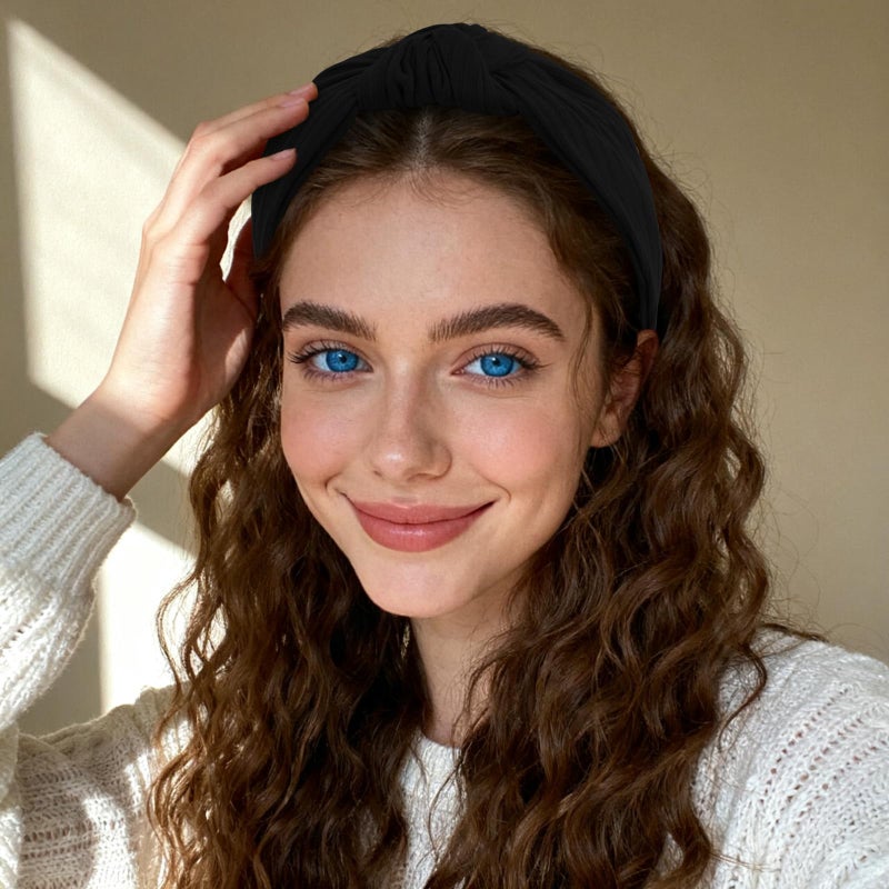 YISSION Wide Black Knotted Headband for Women - 3.34 Inch Stretchy Knit Fabric Hair Band, Comfortable Non-Slip Fashion Hair Accessory for Daily Styling & Parties - Image 5