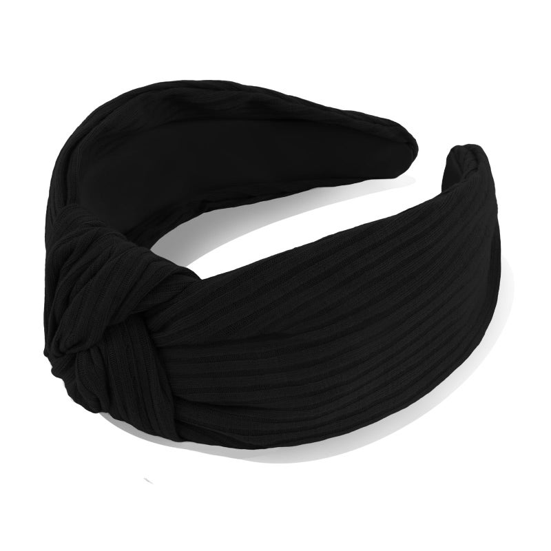 YISSION Wide Black Knotted Headband for Women - 3.34 Inch Stretchy Knit Fabric Hair Band, Comfortable Non-Slip Fashion Hair Accessory for Daily Styling & Parties - Image 3