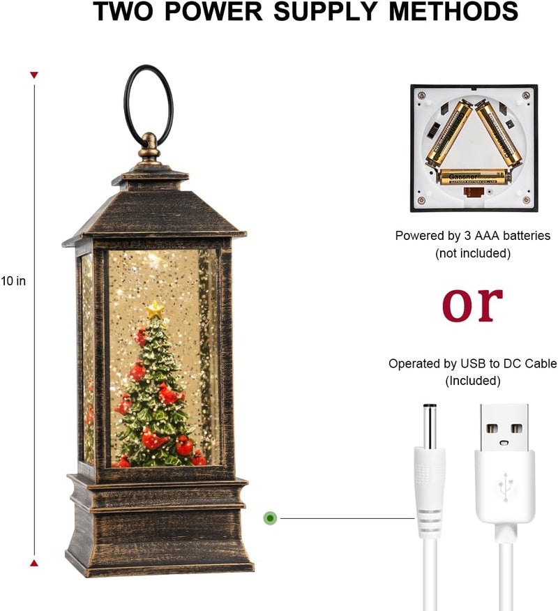 Solgicar Christmas Snow Globe Lantern Water Glittering Christmas Tree with Music, Battery Operated or USB Powered Lighted Lantern for Christmas Festival Decoration Gifts - Image 2