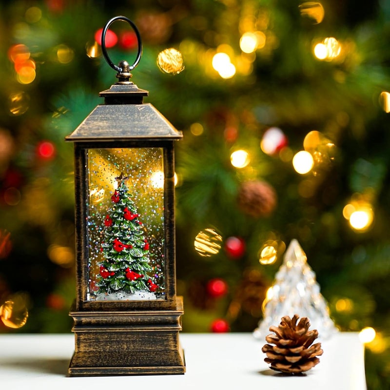 Solgicar Christmas Snow Globe Lantern Water Glittering Christmas Tree with Music, Battery Operated or USB Powered Lighted Lantern for Christmas Festival Decoration Gifts - Image 4