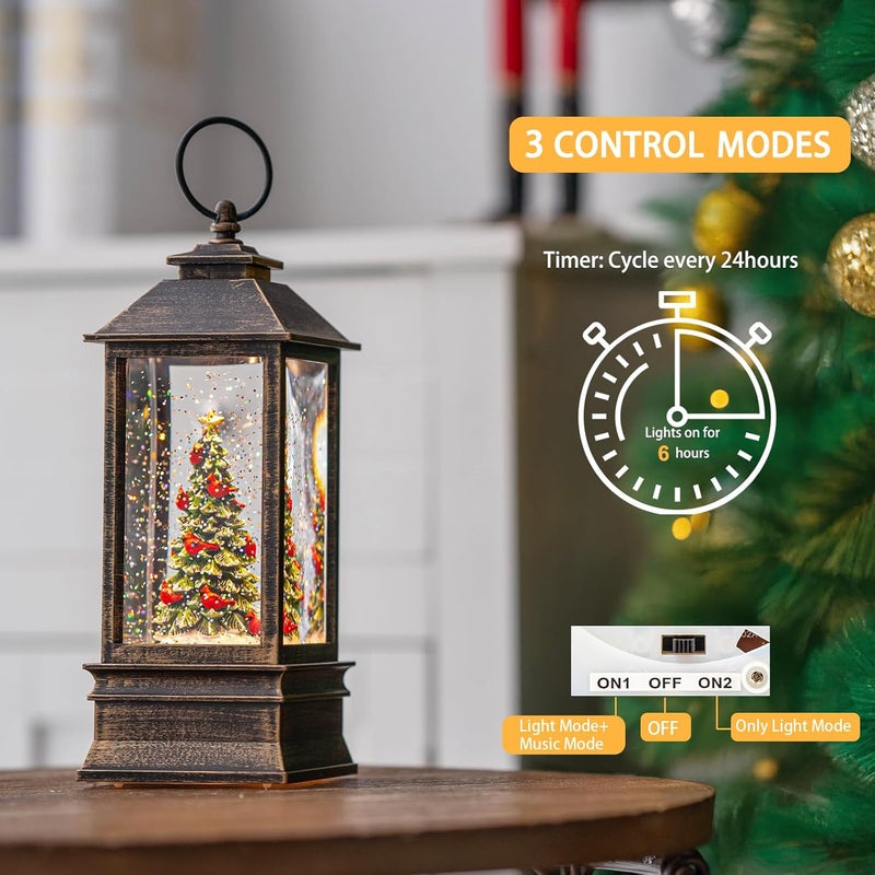 Solgicar Christmas Snow Globe Lantern Water Glittering Christmas Tree with Music, Battery Operated or USB Powered Lighted Lantern for Christmas Festival Decoration Gifts - Image 5