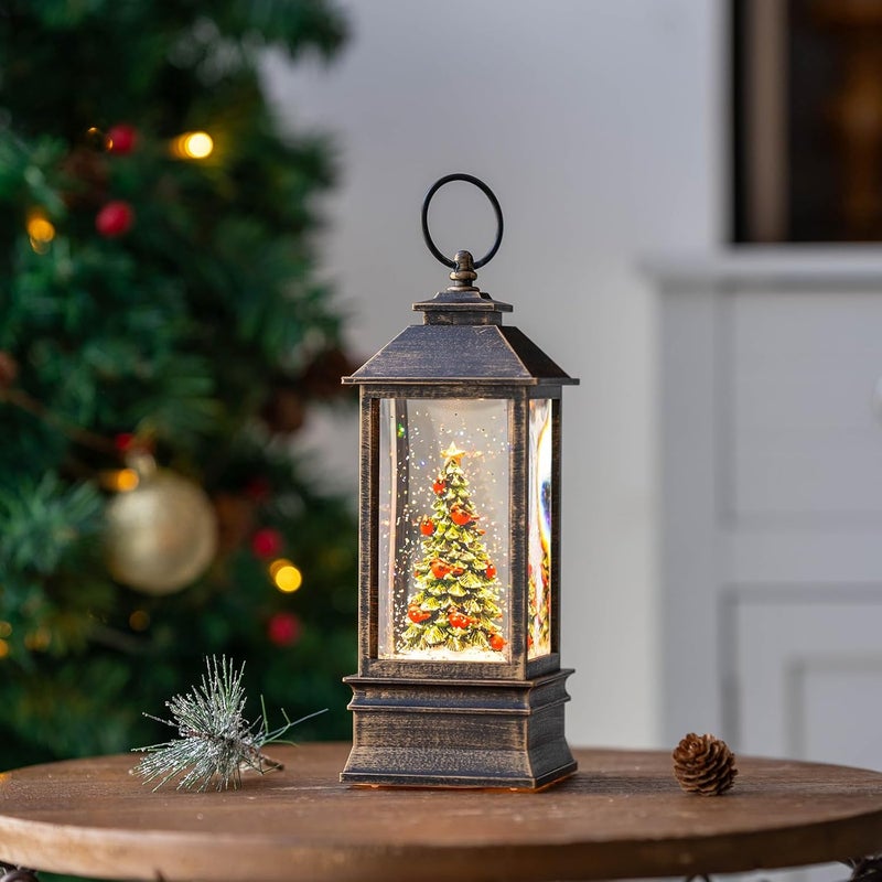 Solgicar Christmas Snow Globe Lantern Water Glittering Christmas Tree with Music, Battery Operated or USB Powered Lighted Lantern for Christmas Festival Decoration Gifts - Image 3