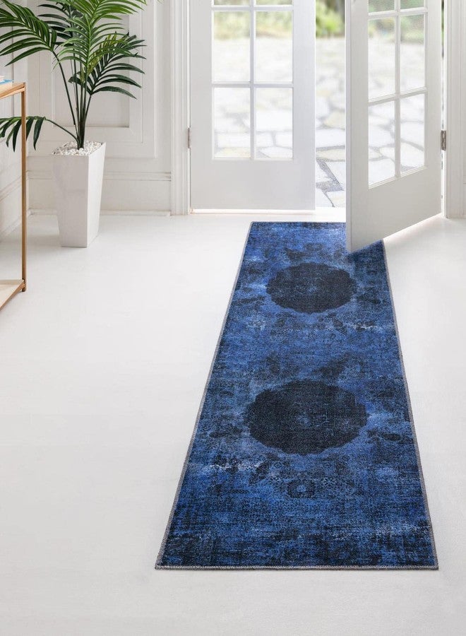 Unique Loom Yara Collection Area Rug - Nayer (2' x 8' Runner, Overdyed Blue/ Blue) - Image 1