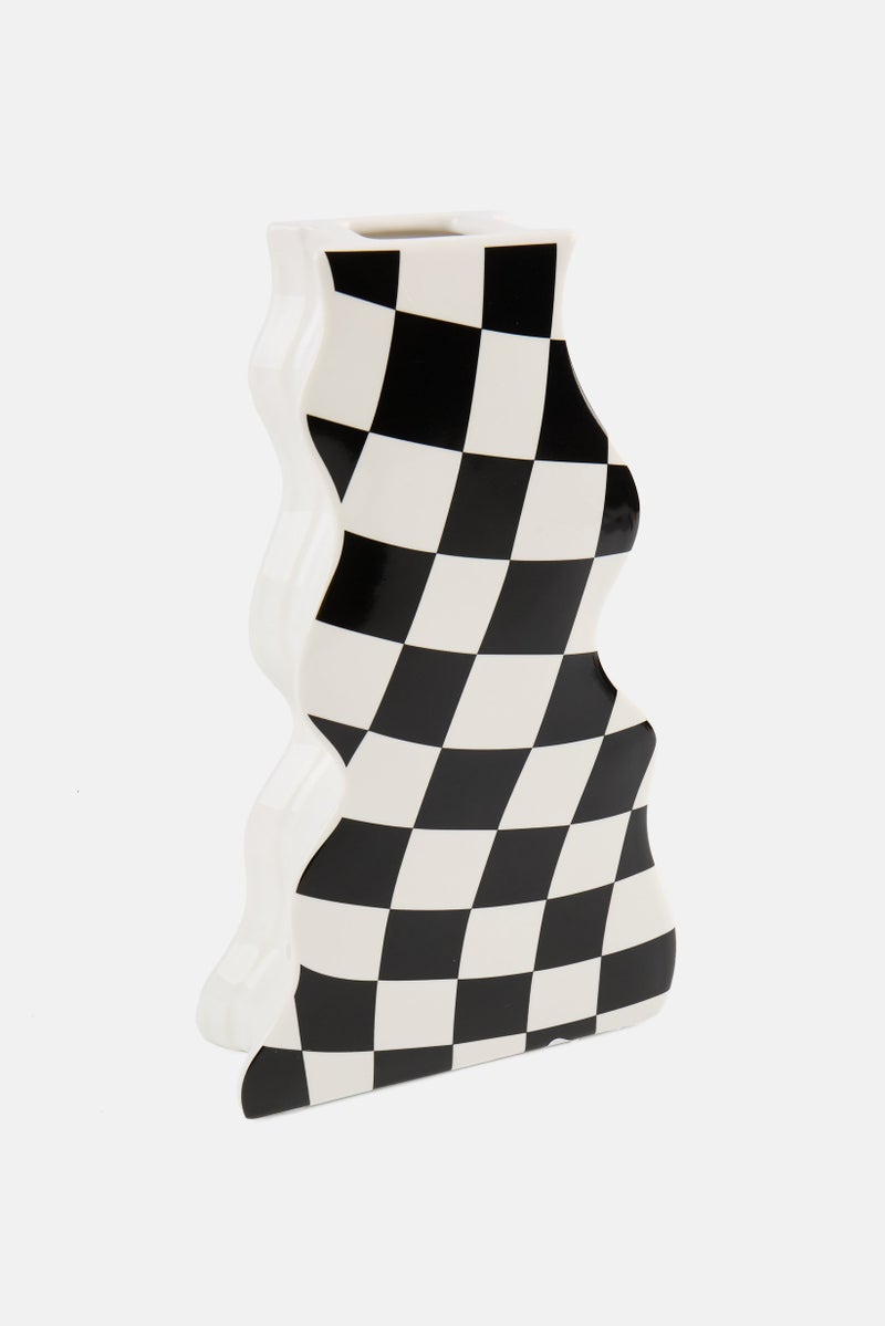 Muy Mucho Checkered Design Ceramic Vase, Multicolor  - Image 2