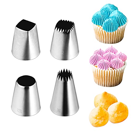 Kasmoire 4Pcs Large Square Round Piping Nozzles Set,Stainless Steel Icing Nozzles Piping Kit for Cake Decorating - Image 1