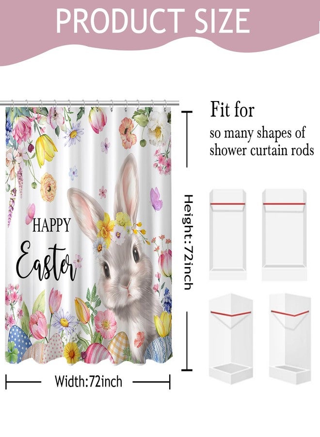 Mocsicka Happy Easter Shower Curtain for Bathroom Cute Rabbit Pink Spring Bunny Floral Shower Curtain for Easter Bathroom Decor, 72 x 72 Inch Waterproof Fabric Bath Curtain - Image 2