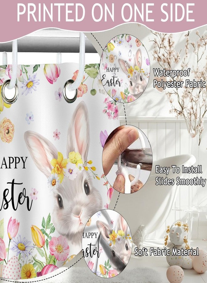 Mocsicka Happy Easter Shower Curtain for Bathroom Cute Rabbit Pink Spring Bunny Floral Shower Curtain for Easter Bathroom Decor, 72 x 72 Inch Waterproof Fabric Bath Curtain - Image 3
