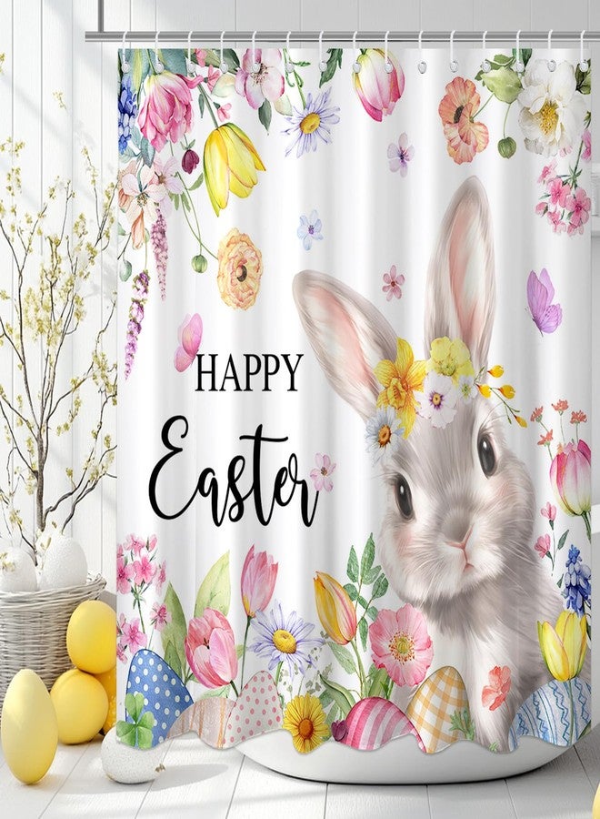Mocsicka Happy Easter Shower Curtain for Bathroom Cute Rabbit Pink Spring Bunny Floral Shower Curtain for Easter Bathroom Decor, 72 x 72 Inch Waterproof Fabric Bath Curtain - Image 5