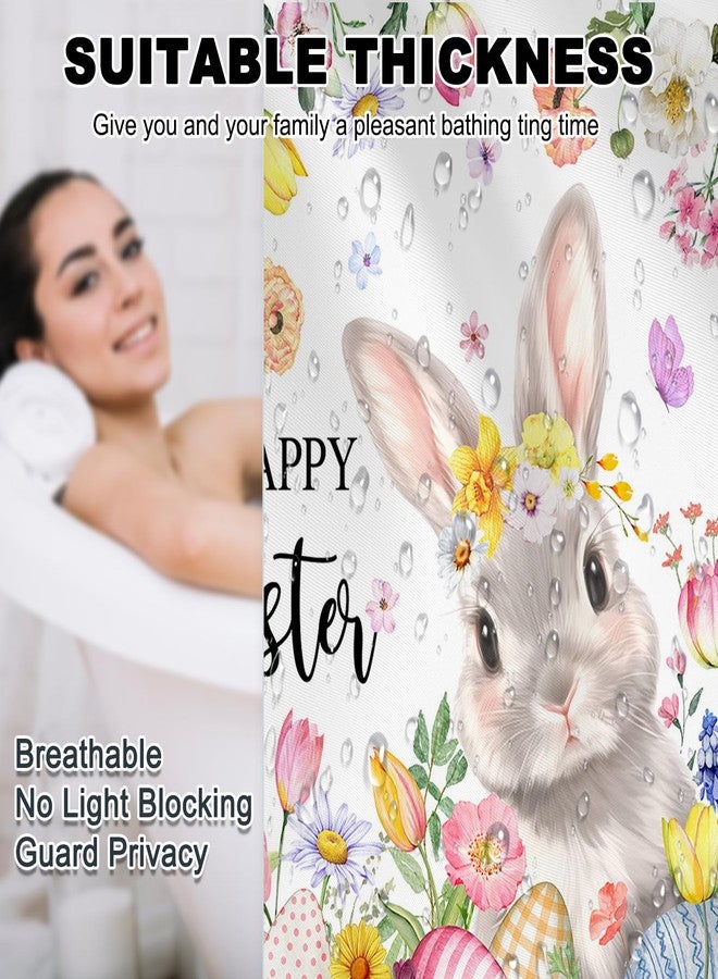 Mocsicka Happy Easter Shower Curtain for Bathroom Cute Rabbit Pink Spring Bunny Floral Shower Curtain for Easter Bathroom Decor, 72 x 72 Inch Waterproof Fabric Bath Curtain - Image 4