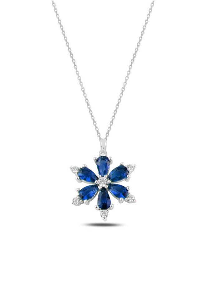 EMNON 925 Sterling Silver Jewelry Rhodium Plated Lotus Flower Sapphire CZ Necklace 100% Precious Metal Gift for Women- Emnon55NE 