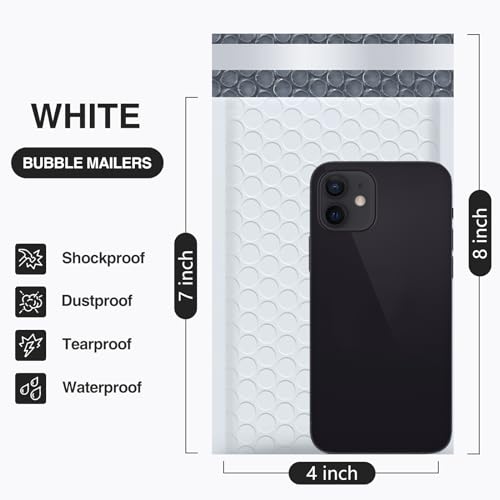 UCGOU Bubble Mailers 4x8 Inch White 50 Pack Usable Size 4x7 Inch Padded Envelopes Small Business Mailing Packages Opaque Self Seal Adhesive Waterproof Boutique Shipping Bags for Jewelry Supplies #000 - Image 2