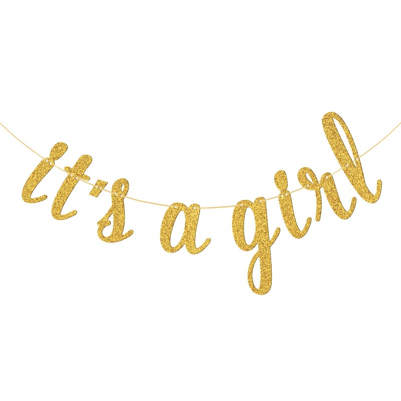 WeBenison Its a Girl Banner for Baby Girl 1st Birthday Baby Shower Bunting Gender Reveal Party Decoration SuppliesGold Glitter - Image 2