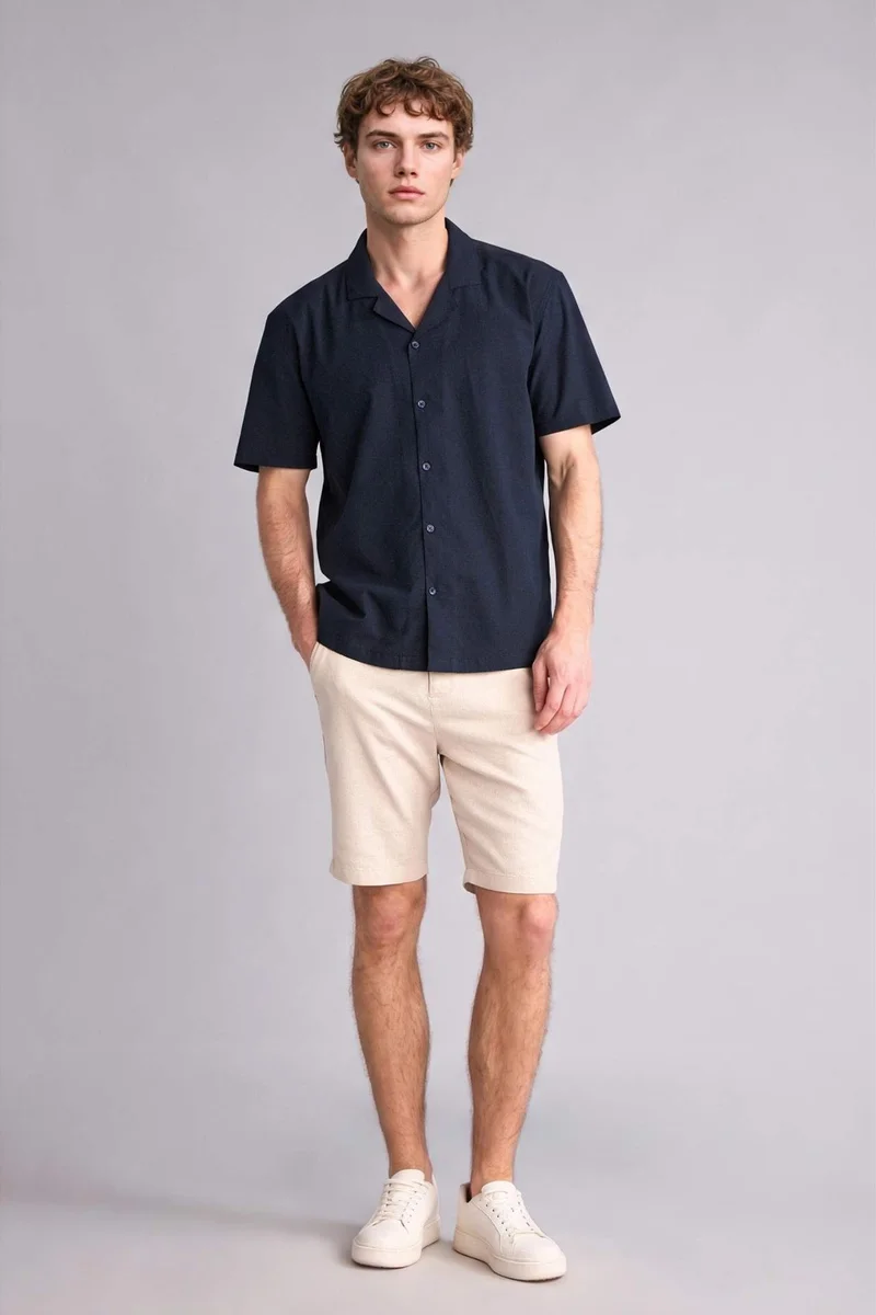 ديفاكتو Regular Fit Resort Neck Cotton Short Sleeve Shirt