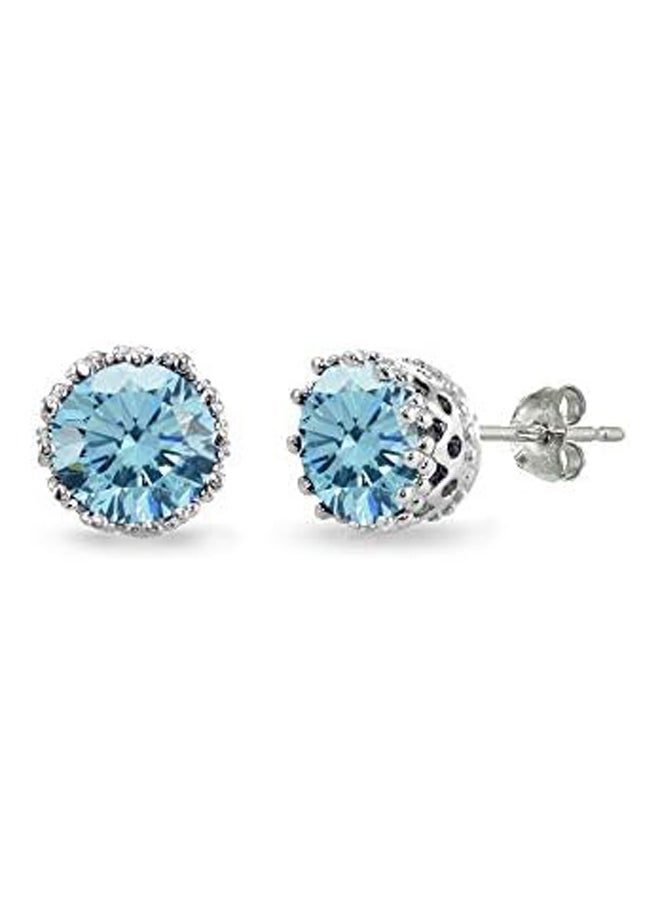 Generic 6mm Round-Cut Crystal Crown Stud Earrings in Polished Sterling Silver  - Image 2