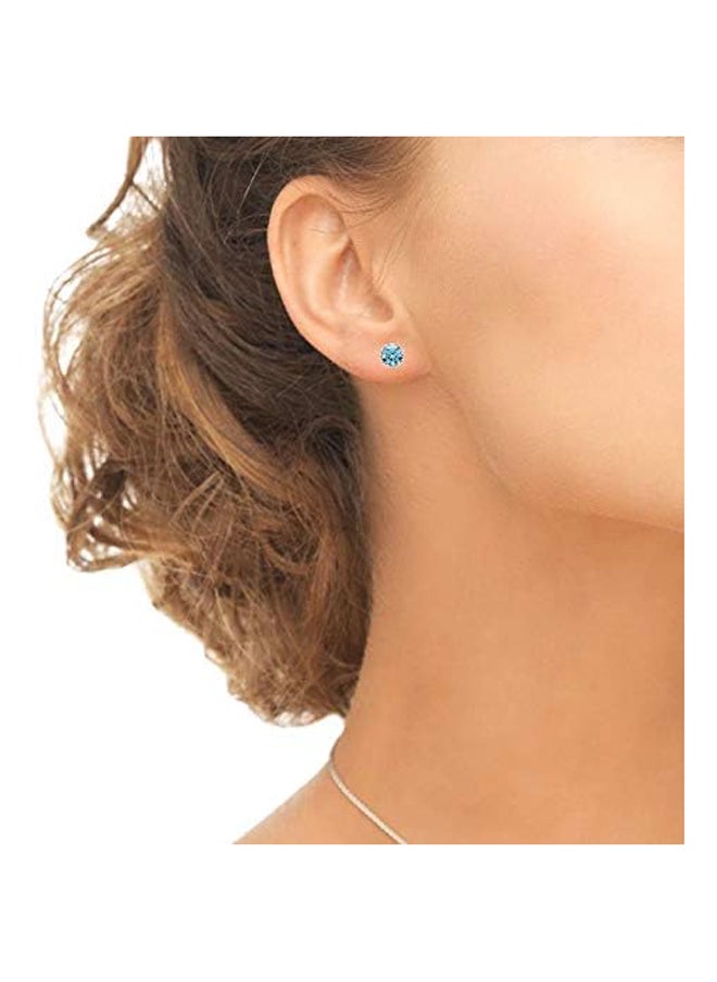 Generic 6mm Round-Cut Crystal Crown Stud Earrings in Polished Sterling Silver  - Image 4