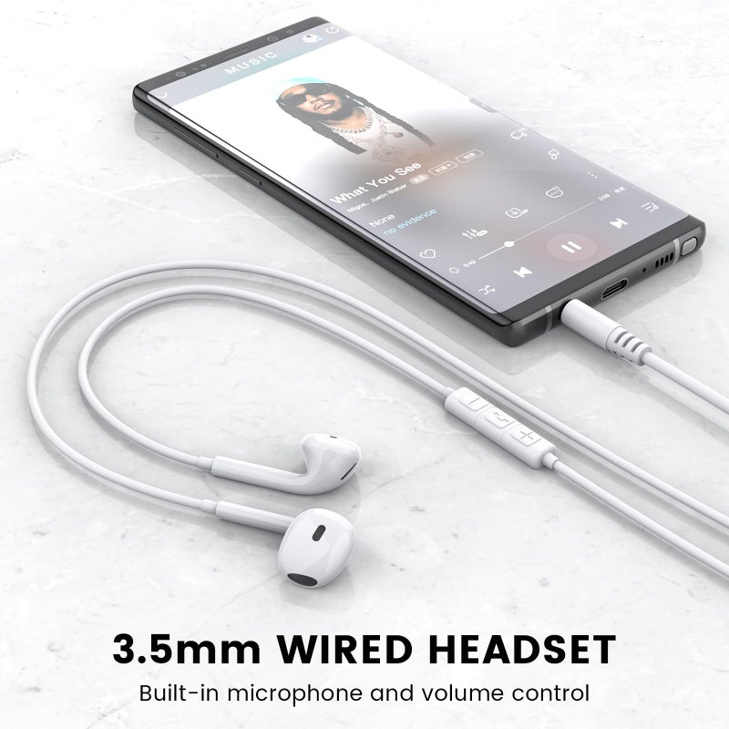 MOSWAG Wired Earbuds, 3.5mm Jack in-Ear Headphones with Microphone Volum Control Clear Calls Suitable for iPhone, iPad, Samsung, Computer, Laptop, School Students, White - Image 2