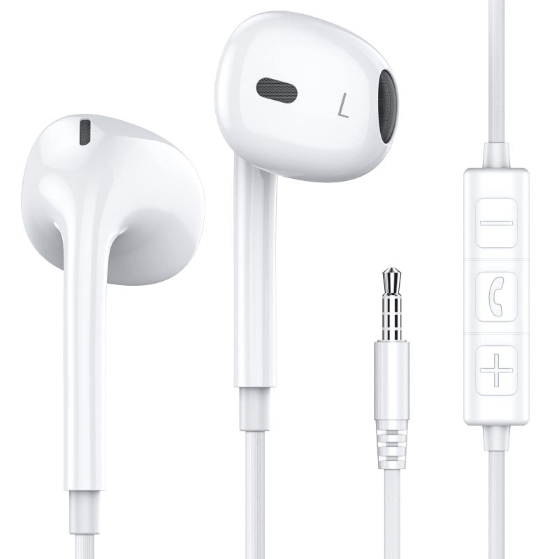 MOSWAG Wired Earbuds, 3.5mm Jack in-Ear Headphones with Microphone Volum Control Clear Calls Suitable for iPhone, iPad, Samsung, Computer, Laptop, School Students, White - Image 1