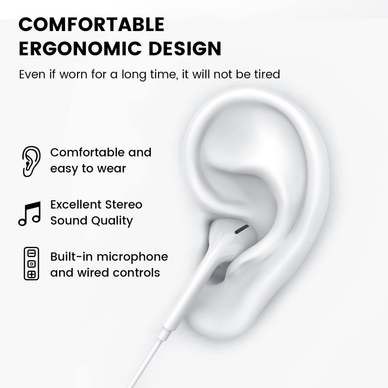 MOSWAG Wired Earbuds, 3.5mm Jack in-Ear Headphones with Microphone Volum Control Clear Calls Suitable for iPhone, iPad, Samsung, Computer, Laptop, School Students, White - Image 4