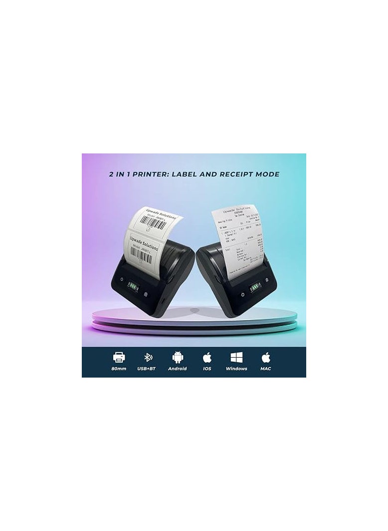 UPWADE Upwade 80mm (3 Inches) Direct Thermal Printer USB + Bluetooth + Rechargable Battery (Receipt + Label)  - Image 2