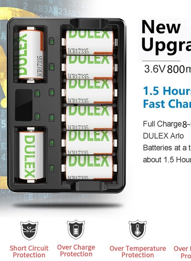 DULEX 123A Rechargeable Batteries, DULEX 16-Pack ICR17335 NiMh Batteries Rechargeable and Charger for Arlo VMS3130 VMC3030 3200 3330 3430 3530 Security Cameras, Alarm System, Flashlight - Image 4