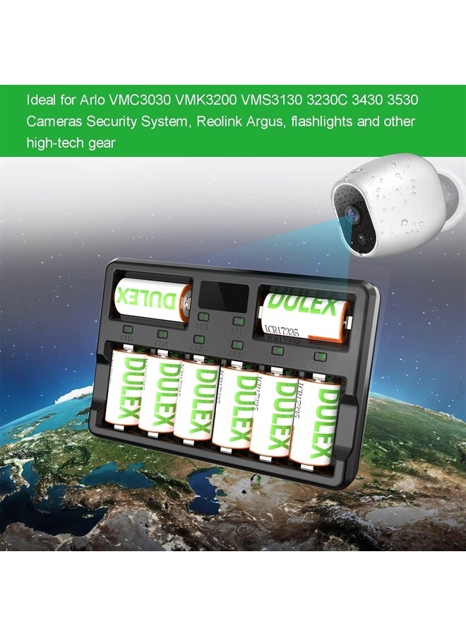 DULEX 123A Rechargeable Batteries, DULEX 16-Pack ICR17335 NiMh Batteries Rechargeable and Charger for Arlo VMS3130 VMC3030 3200 3330 3430 3530 Security Cameras, Alarm System, Flashlight - Image 2