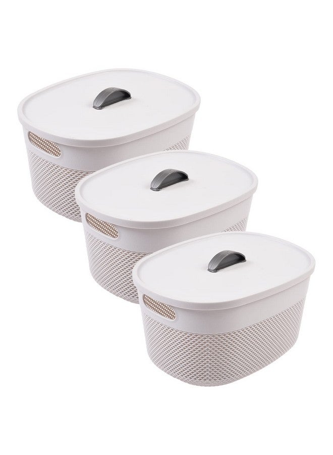 Kuber Industries Unbreakable Small Multipurpose Storage Baskets with lid|Design-Netted|Material-Plastic|Shape-Oval|Color-Grey|Pack of 3 - Image 1