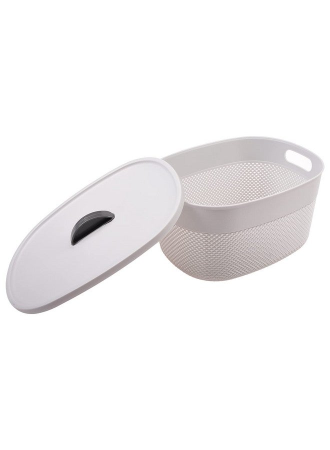 Kuber Industries Unbreakable Small Multipurpose Storage Baskets with lid|Design-Netted|Material-Plastic|Shape-Oval|Color-Grey|Pack of 3 - Image 4