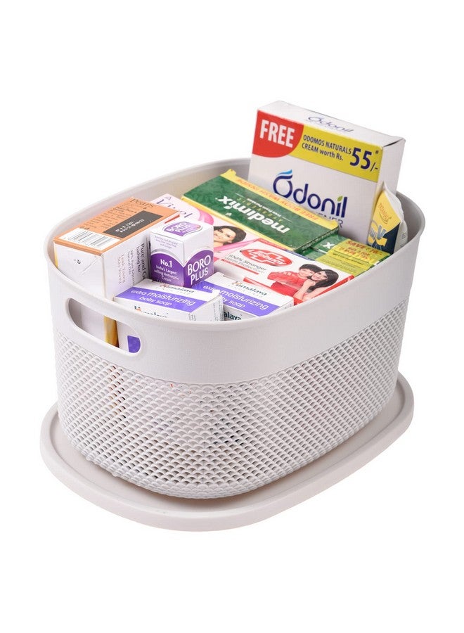 Kuber Industries Unbreakable Small Multipurpose Storage Baskets with lid|Design-Netted|Material-Plastic|Shape-Oval|Color-Grey|Pack of 3 - Image 5
