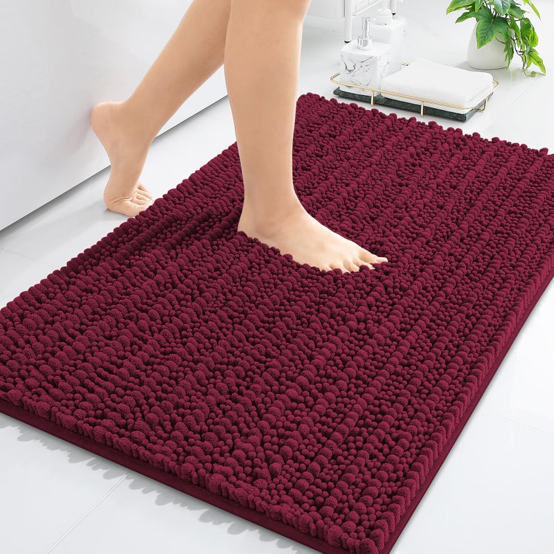 Arotive Luxury Chenille Bathroom Rug Mat Extra Soft Thick Absorbent Shaggy Bath Rugs NonSlip Machine Wash Dry Plush Bath Mats for Bathroom Shower and Tub 24x16 Burgundy