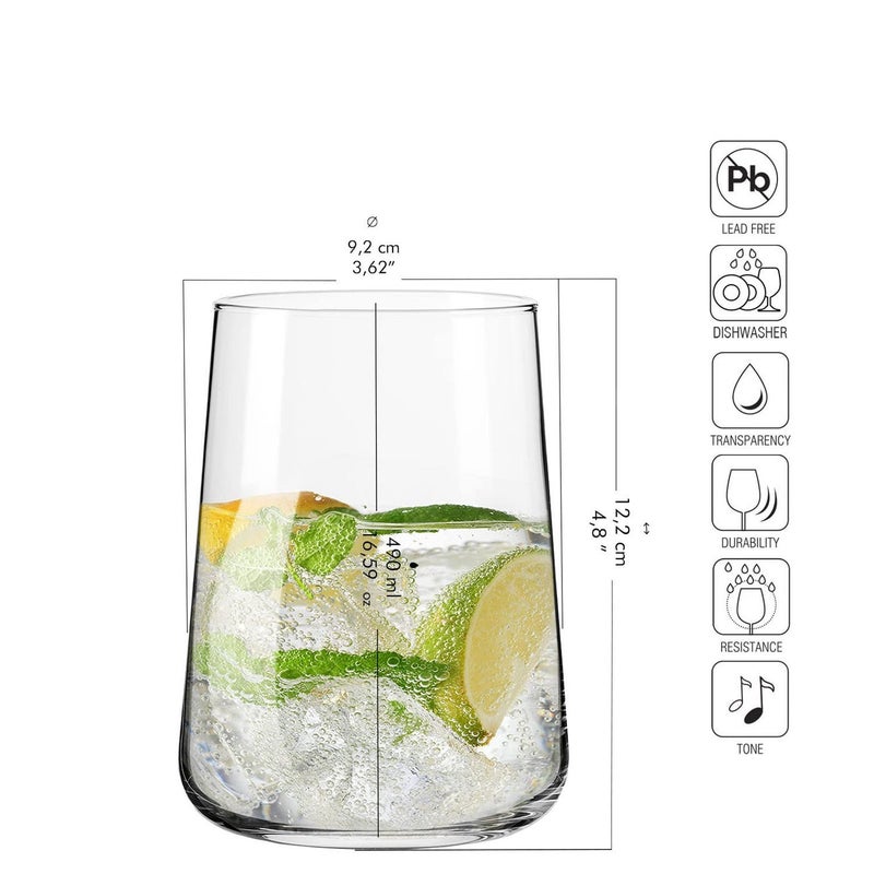 Krosno Water Glasses, Set of 6, 16.6 fl oz, Water Drinks Juice, Infinity Collection, Lead-Free Lightweight Glass, Everyday Drinking Glass, Dishwasher Safe, Made in Europe - Image 4