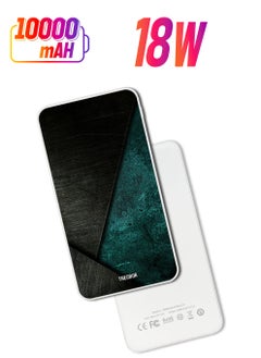 Theodor 10,000 mAh Super Fast Charging Ultra Compact Power Bank with Quick Charge & Power Delivery, Portable Charger For iPhone and Android Black Dark Green Pattern  - Image 1
