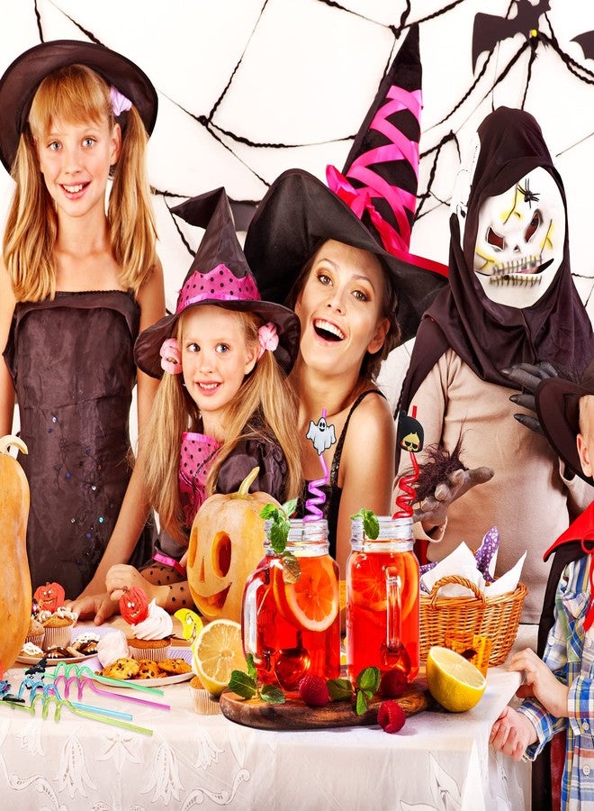 Capoda 24 Pcs Halloween Party Favors Straws Reusable Plastic Crazy Straws Bats Pumpkin Cat Ghost with 2 Cleaning Brush for Kids Supplies Birthday Decoration, 8 Styles - Image 4